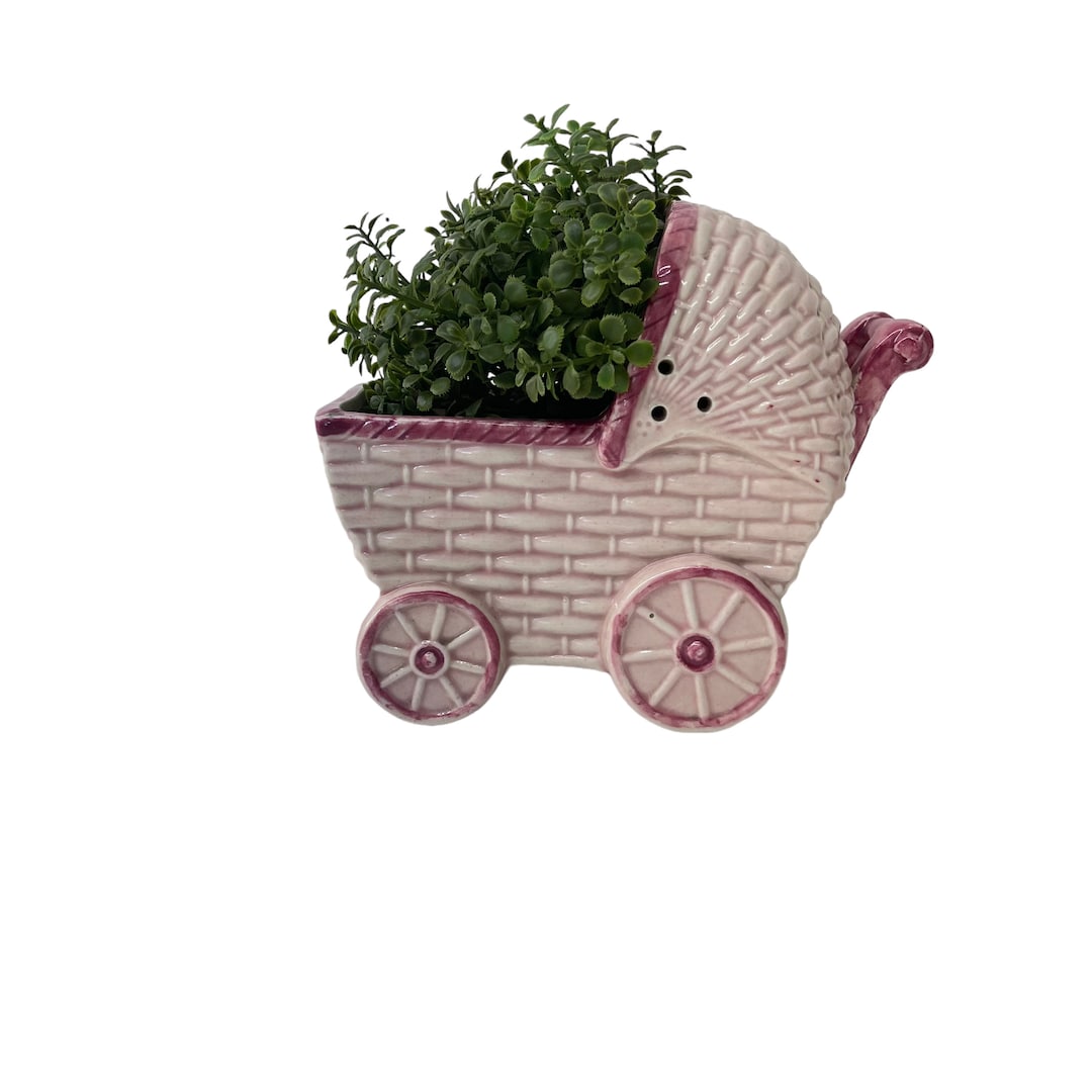 Vintage Pram Planter Baby Room Decor Pink Ceramic Baby Pram Planter