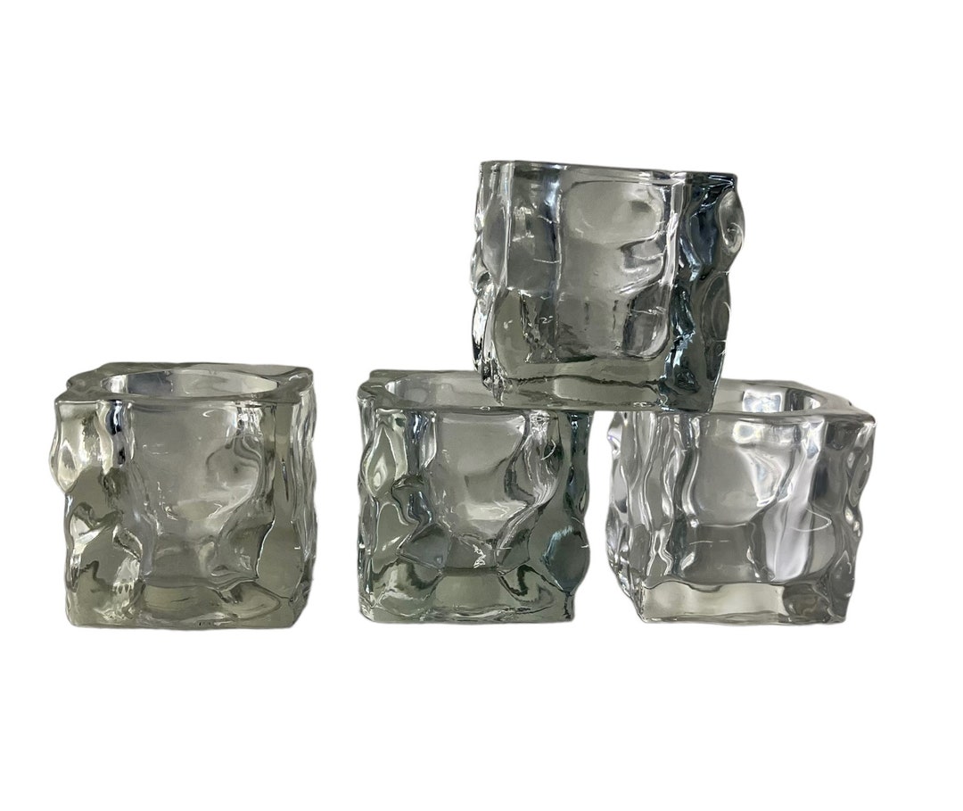Vintage Clear Glass Ice Cube Candle Holders Set of Two Vintage 4 Tea
