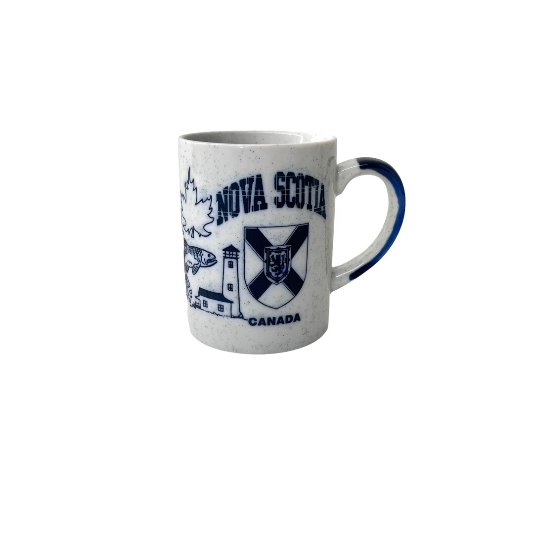 Vintage Mug Nova Scotia Blue and White Vintage Ceramic Mug Gift for Him Sealife Decor Blue