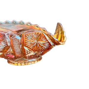 Vintage Amber Carnival Glass Bowl: Floral Lustreware Candy Dish