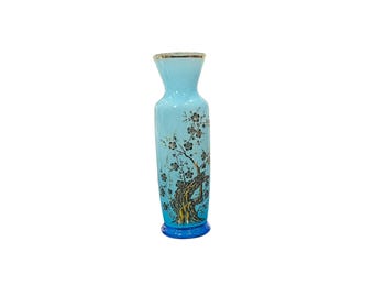 vintage bud vase art glass 60s blue and white glass vase hand blown blue white silver vase vintage centerpiece collectible art glass vase