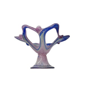 Vintage Murano Art Glass Star Bowl: Pink, Blue, and Mint Pedestal Display