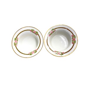 Vintage französische Puddingschalen Set aus zwei rosa Blumenschalen hergestellt in Frankreich Theodore Haviland Limoges florale Porzellanringschalen rosa Rosen2