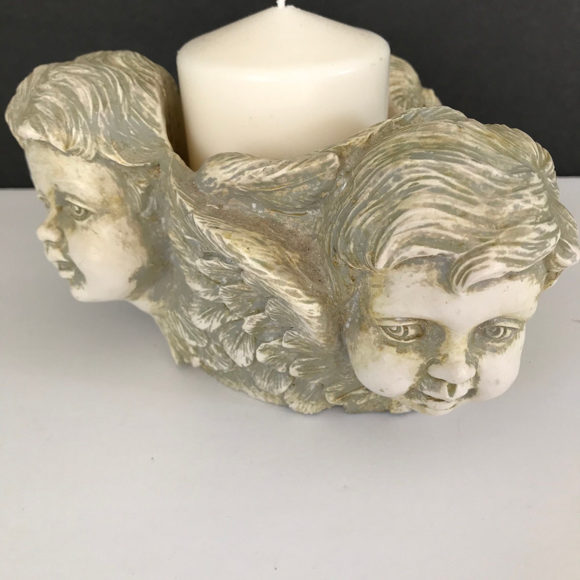 Vintage candle holder cherub pillar candle holder resin angel Etsy