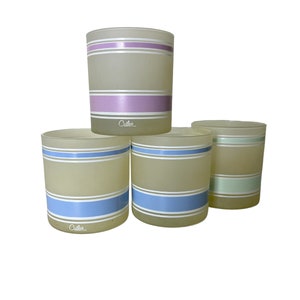 bicchieri da bere vintage a sfera bassa Cutler satin bar glass set di quattro bicchieri anni &#39;70 bicchieri vintage a righe colori bicchieri a sfera bassa