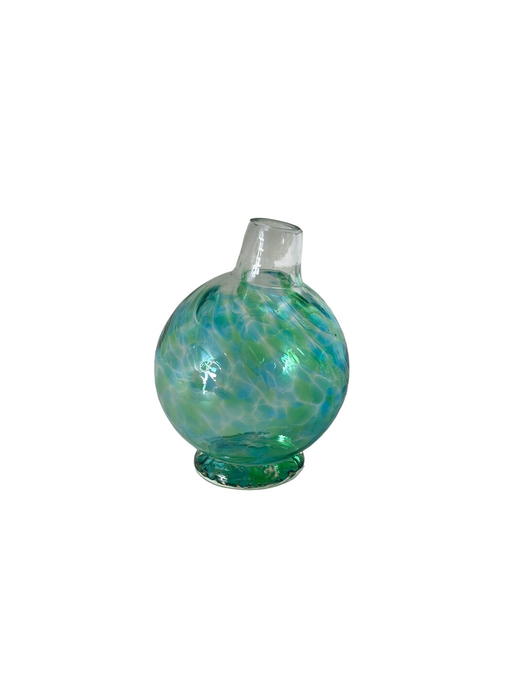Vintage Vase Hand Blown Glass Tilted Ball Vase Unique Green and Blue