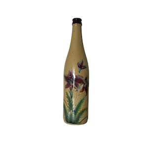 vintage wine bottle wrapped floral glass bottle floral vase candlestick holder floral bottle vintage home decor gold decorated wine bottle