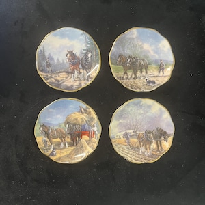 vintage horse mini plates vintage wall decor collectible horse decor vintage china mini plates made in England four season work horses