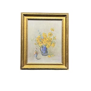 Vintage Floral Print: Gold Painted Wood Frame, Botanical Wall Art (13x11)
