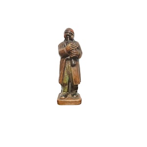 vintage carving old man playing instrument collectible wood composite figure  decor vintage collectible hand carved man
