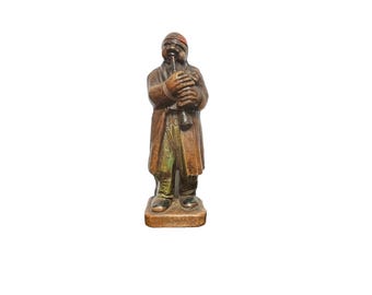 Vintage Wood Composite Carving: Old Man Playing Instrument