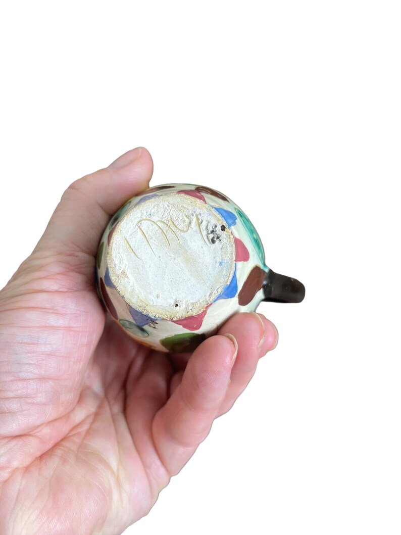 vintage signed creamer colorful pottery creamer hand thrown pottery hand painted vintage signed creamer pottery floral tea milker image 5