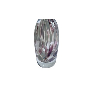 vintage art glass vase small cased glass purple and white design flower vase polished bottom art glass vase vintage flower vase clear glass