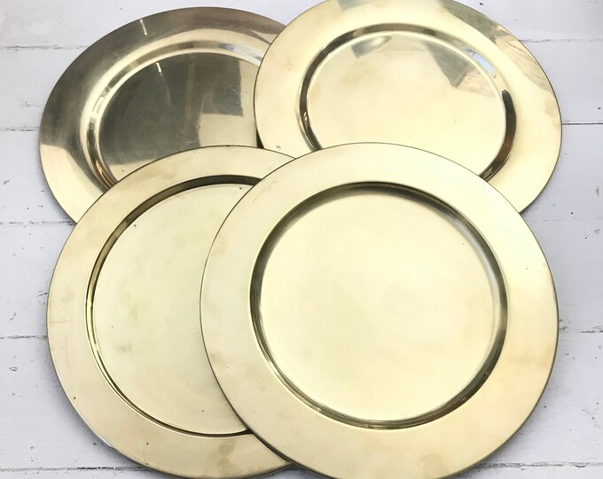 Vintage Brass Charger Plates Set of Four Matching 12 Inch Solid Brass