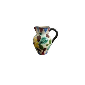 vintage signed creamer colorful pottery creamer hand thrown pottery hand painted vintage signed creamer pottery floral tea milker image 1