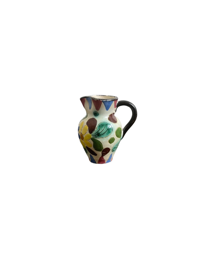 vintage signed creamer colorful pottery creamer hand thrown pottery hand painted vintage signed creamer pottery floral tea milker image 1