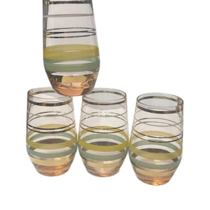 vintage glassware gold band barware small drinking glasses liquor barware glasses set of four vintage shot glasses barware striped glass