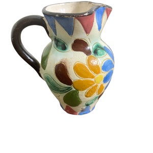 vintage signed creamer colorful pottery creamer hand thrown pottery hand painted vintage signed creamer pottery floral tea milker image 3