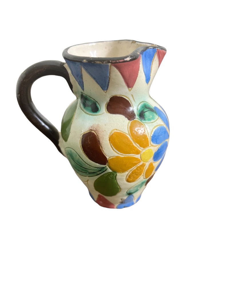 vintage signed creamer colorful pottery creamer hand thrown pottery hand painted vintage signed creamer pottery floral tea milker image 3