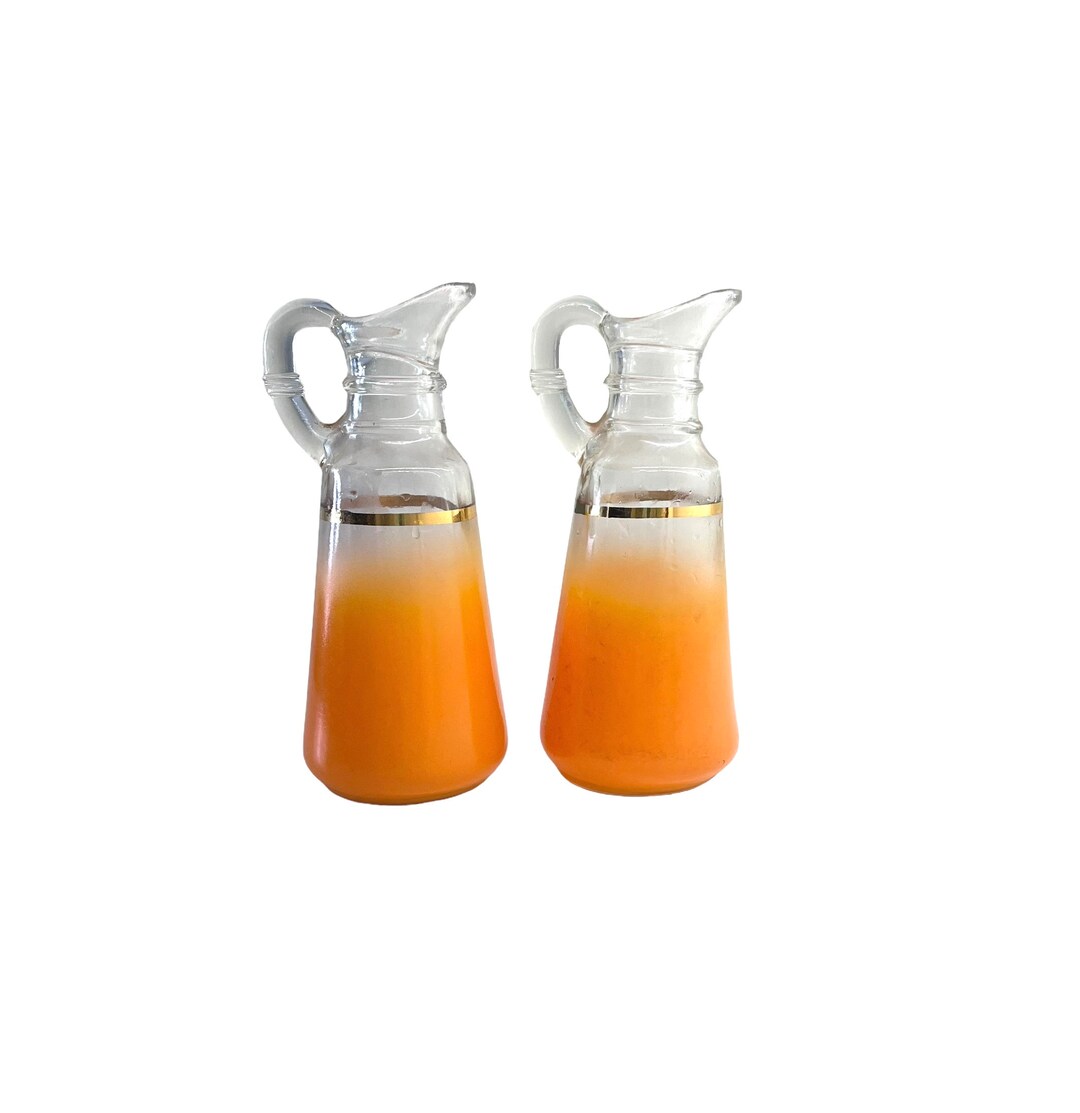 Vintage Blendo Cruet Set Orange and Gold MCM Tableware Vinegar and Oil Set Anchor Hocking Blendo