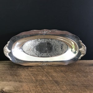 Cuenco de plata vintage Cuenco de plata oblongo Cuenco de plata perforado plateado Cuenco de plata de granja Decoración de plata Cuenco de plata largo y angosto vintage