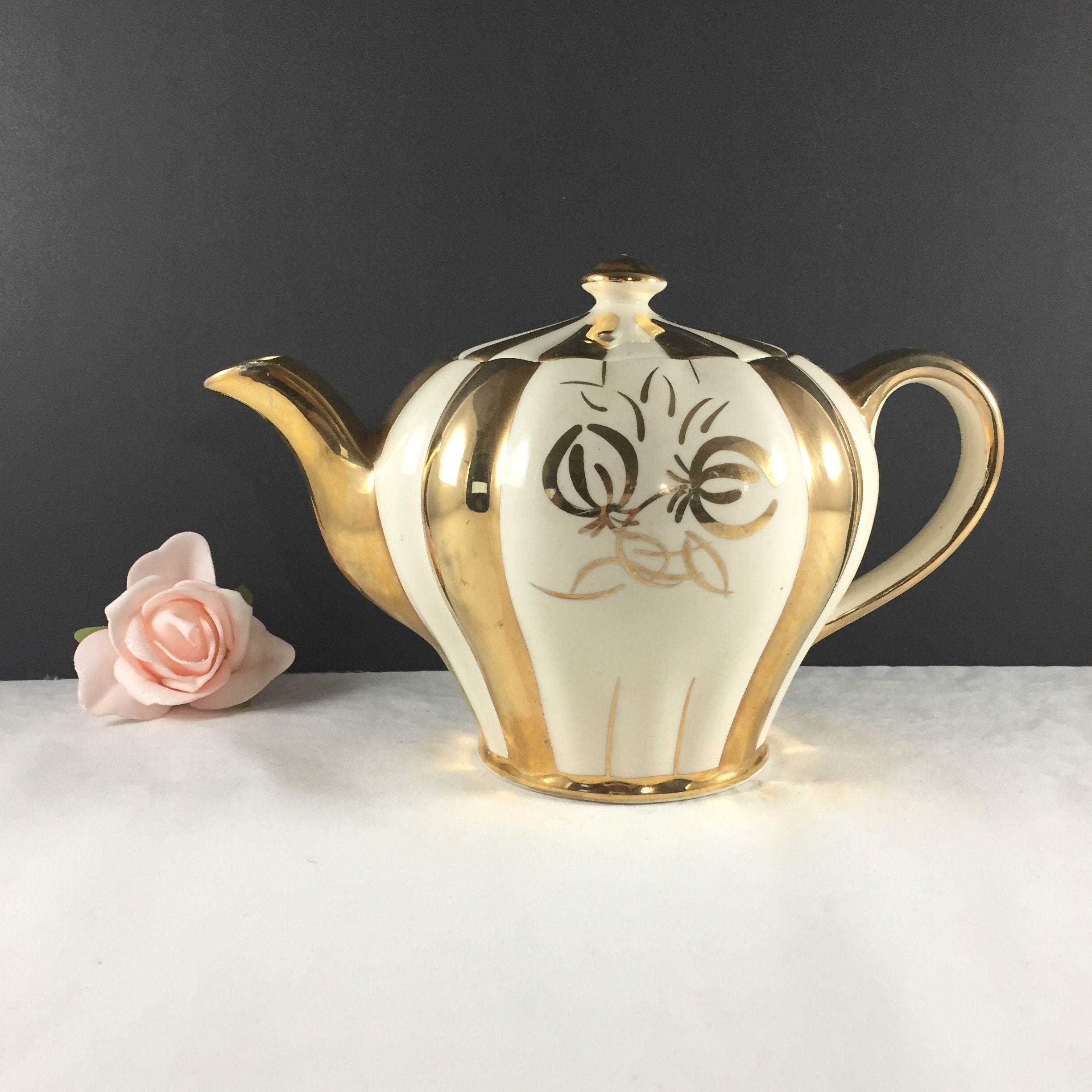 Vintage Gold Teapot Gold and White Collectible Teapot Full Etsy Canada