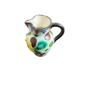 vintage signed creamer colorful pottery creamer hand thrown pottery hand painted vintage signed creamer pottery floral tea milker image 2