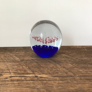 vintage paperweight unsigned glass art paperweight collectible paperweight vintage blue and pink glass office decor giftware home office