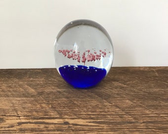 vintage paperweight unsigned glass art paperweight collectible paperweight vintage blue and pink glass office decor giftware home office