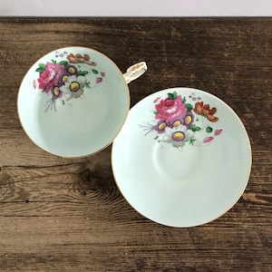 Vintage Paragon Floral Teacup: Mint Green Bone China, Made in England