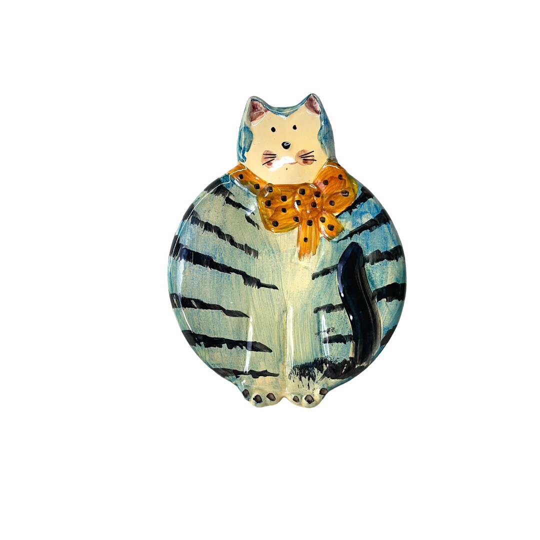 Vintage Cat Pottery Cat Hanging Flat Cat Hand Made in Italy Vintage