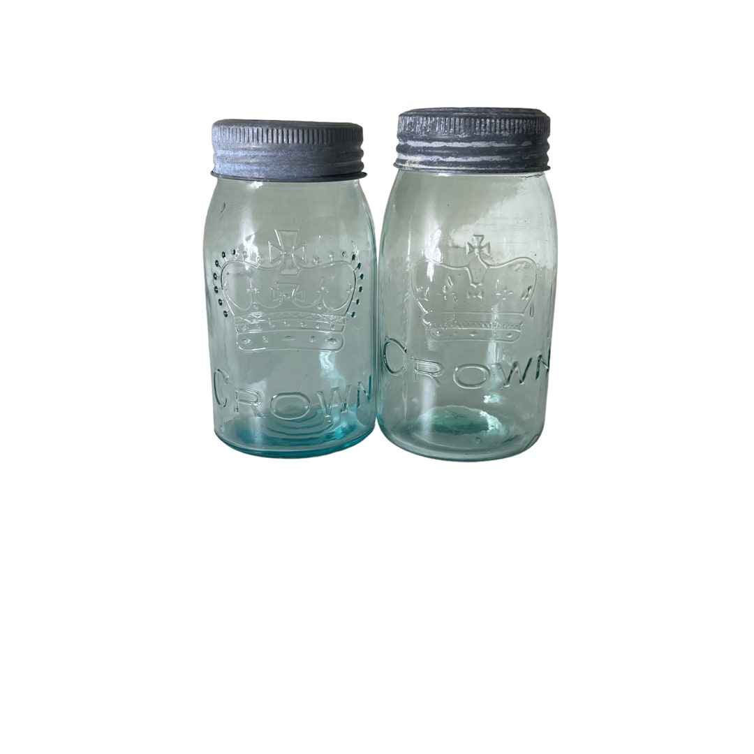 Vintage Storage Jars Vintage Glass Crown Canning Jars Set of Two Farmhouse Canning Jars Two