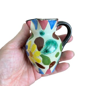 vintage signed creamer colorful pottery creamer hand thrown pottery hand painted vintage signed creamer pottery floral tea milker image 7