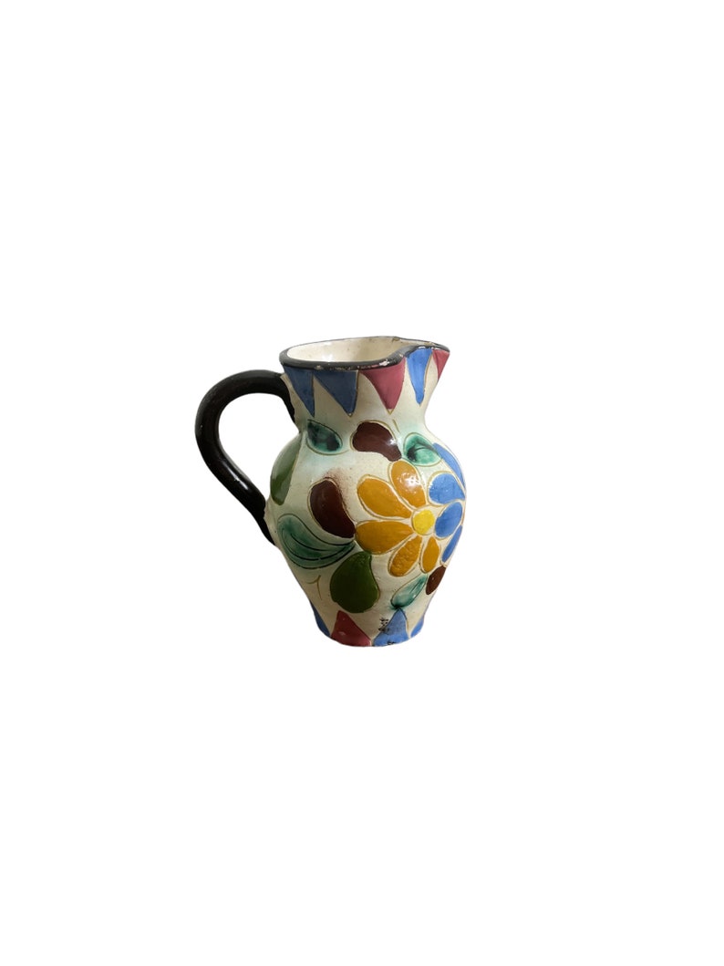 vintage signed creamer colorful pottery creamer hand thrown pottery hand painted vintage signed creamer pottery floral tea milker image 9