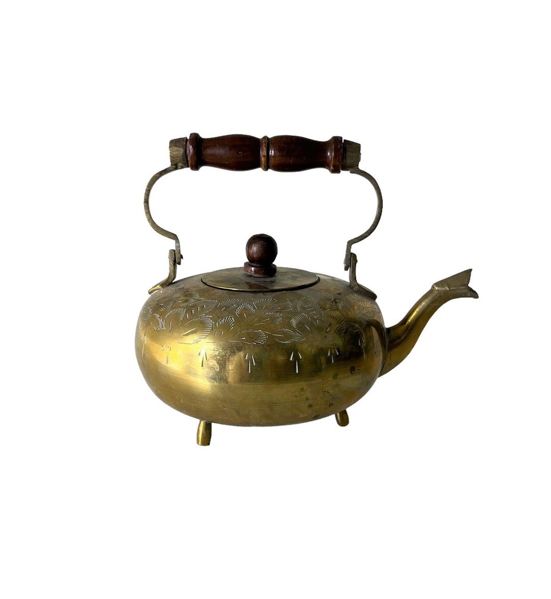 Brass Teapot Vintage Brass Teapot Etched Brass Teapot Small Etsy