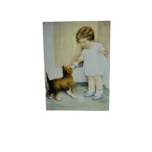 vintage poster Betsy Pease 1990s metal poster toddler and puppy Betsy Pease 1940s reproduction metal poster nursery decor baby shower gift