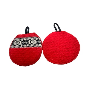 vintage wool pot holders made from sweater round hanging red pot holders oven pot holders tableware trivet handmade wool hot pads