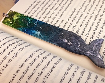 Green, Blue, Purple and Silver Resin Mermaid Tail Bookmark - LARGE