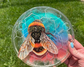 Pastel Bumblebee resin Print, three dimensional Handcut print layered in resin and alcohol inks