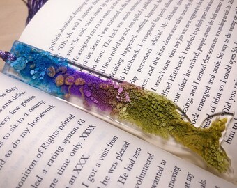 Peacock and Gold Resin Mermaid Tail Bookmark - Blue, Purple, Green and Gold, LARGE