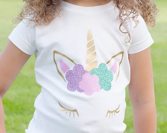 Unicorn Face Glitter Shirt or Bodysuit - (0-24 months)(2T-16) Girls - first birthday, party, horn, bday, magical, toddler, magic, lover