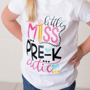 Little Miss Pre K Cutie Shirt or Bodysuit 0-24 months 2T-16 Girls pre-k, preschool, back to school, first day of school, school image 1