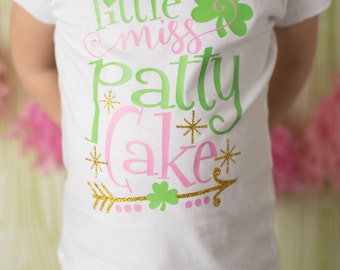 Little Miss Patty Cake Shirt or Bodysuit (0-24 months)(2T-16) Girls - St Patricks Day, St Pattys Day, St Paddys Day, Irish glitter shirt