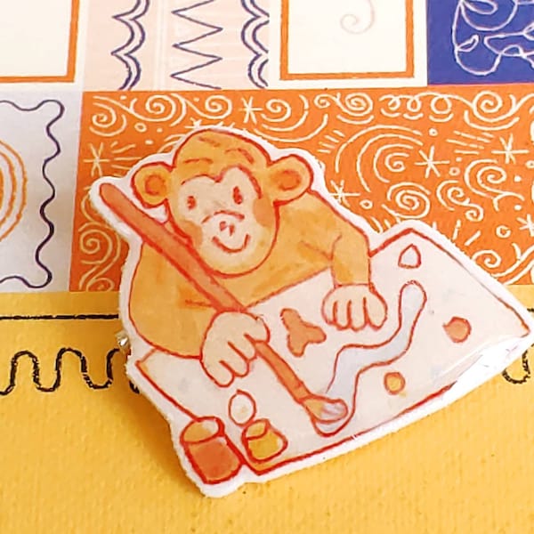 Monkey Artist - Handcrafted pin