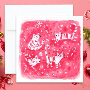 Cute Cat Christmas Greeting Card Candy Cane Cats image 1