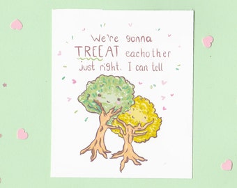 Cute Tree Valentine Card - TREEAT eachother right!