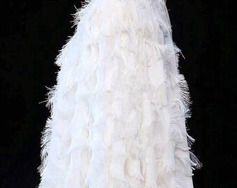 white feather skirt outfit