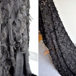 Feather Fabric White Black Feather Tassels Jacquard Fabric For Cloth Skirt Dress  L162a