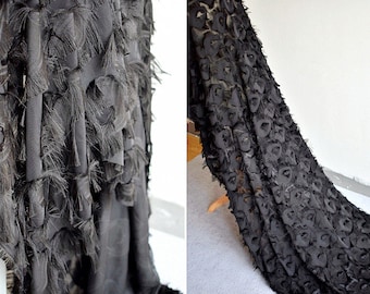 Feather Fabric White Black Feather Tassels Jacquard Fabric For Cloth Skirt Dress  L162a