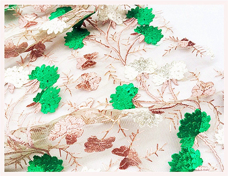 Flower Lace Fabric White Florals Embroidered on Pink Lace Wedding Bridal Lace Fabric Dress Gauze Tulle L193a